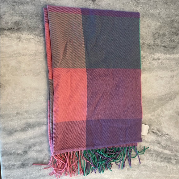 J.Crew Pink Plaid Scarf Women’s One Size NWT - Picture 4 of 5